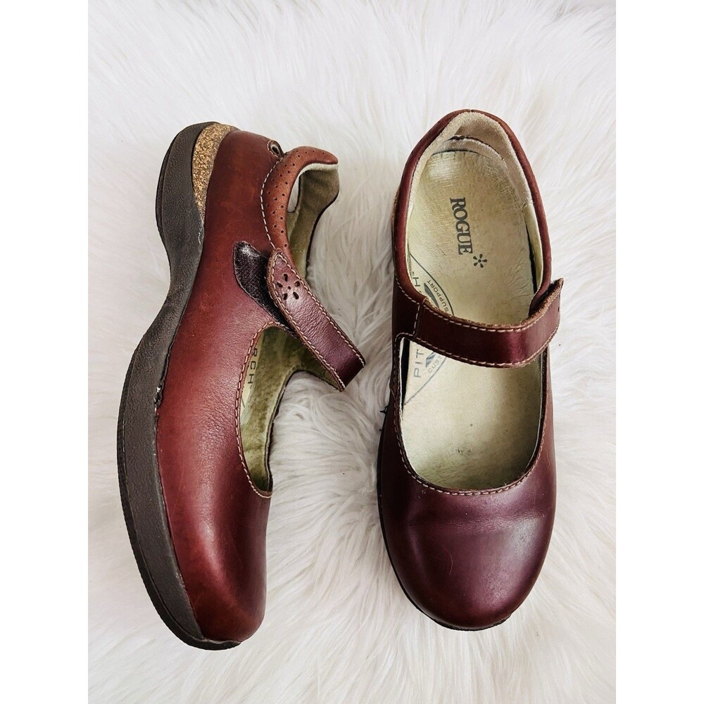 ROGUE Burgundy Leather Mary Jane Cork Wedge Comfort Shoes Size 7.5